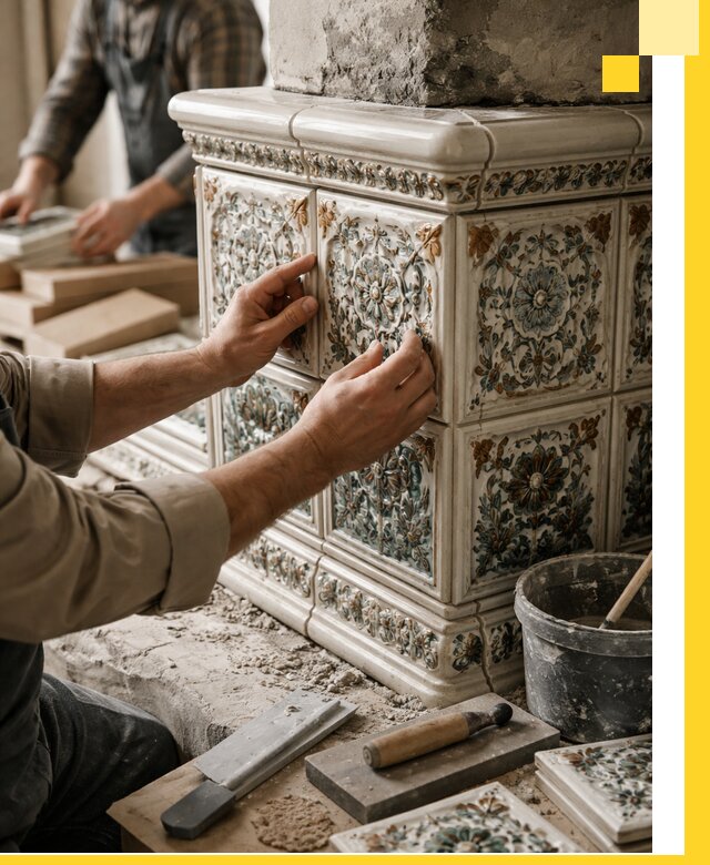 Изразцовые камины под ключ в Рославле: проект и монтаж