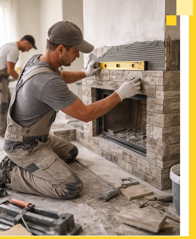 Облицовка каминов в Рославле, монтаж и отделка натуральным камнем