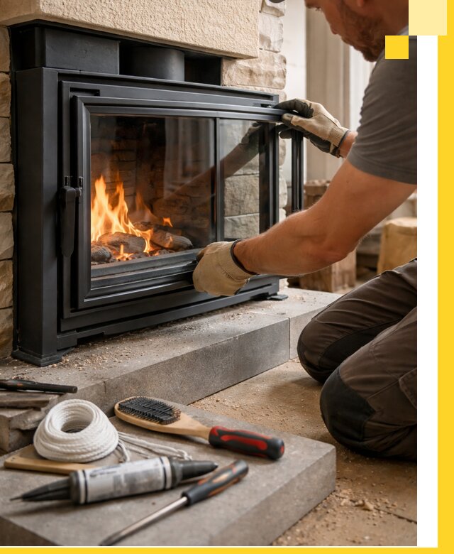 Производство, монтаж и доставка каминов со стеклом в Рославле