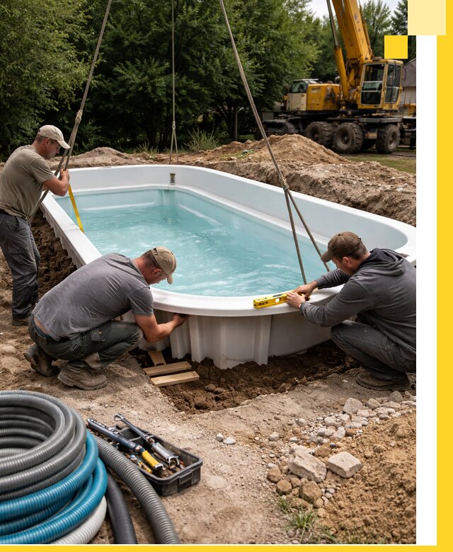 Установка и монтаж композитных бассейнов под ключ в Рославле