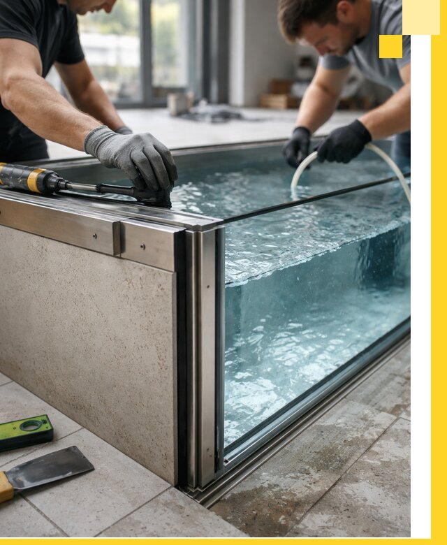 Проектирование и монтаж стеклянных бассейнов в Рославле