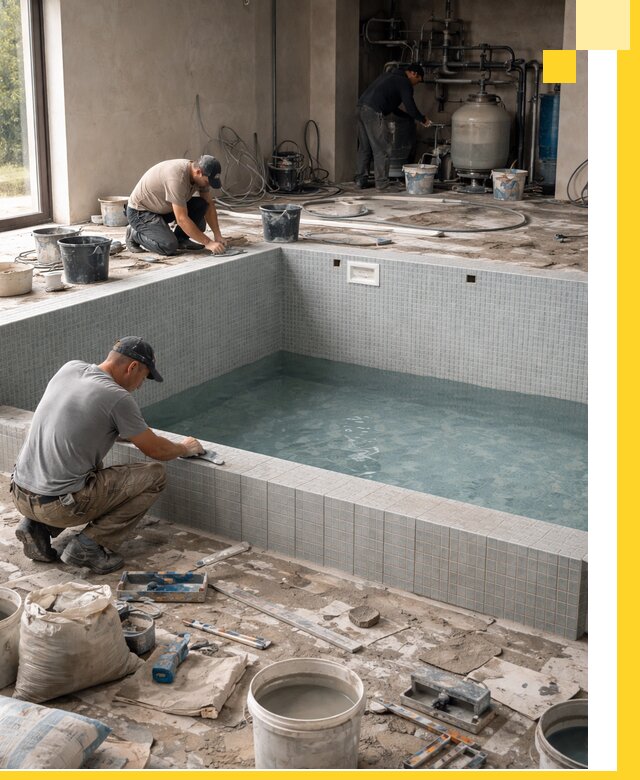 Строительство и монтаж бассейнов в помещении в Рославле