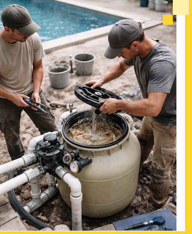 Установка и обслуживание песочных фильтров для бассейнов в Рославле