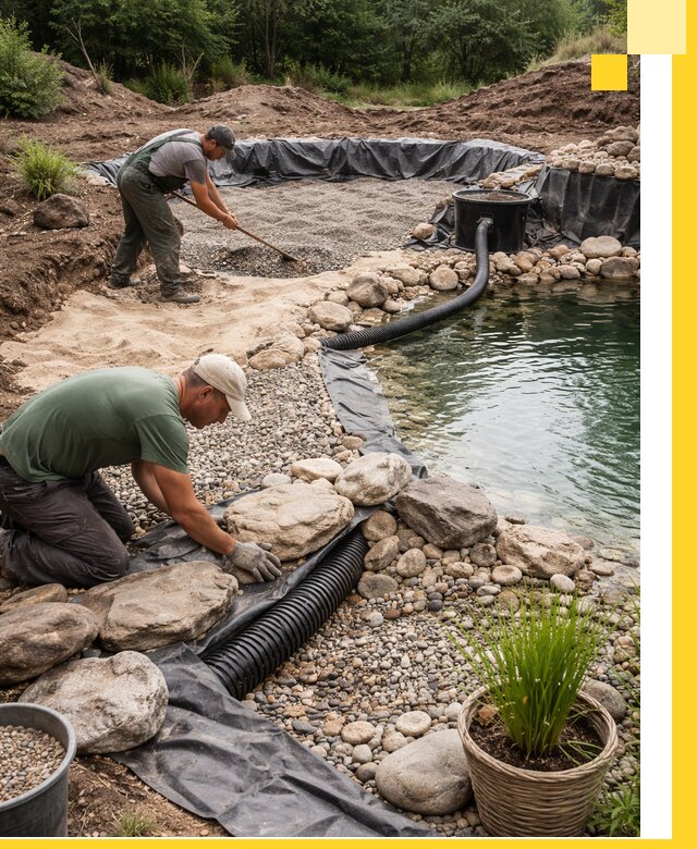 Строительство природных бассейнов и озер в Рославле под ключ