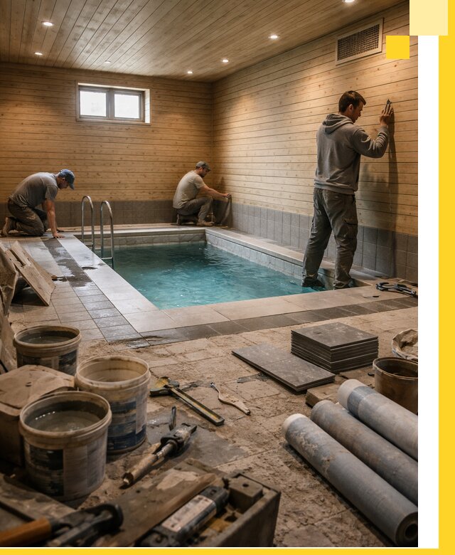 Строительство бани с бассейном и сауной под ключ в Рославле