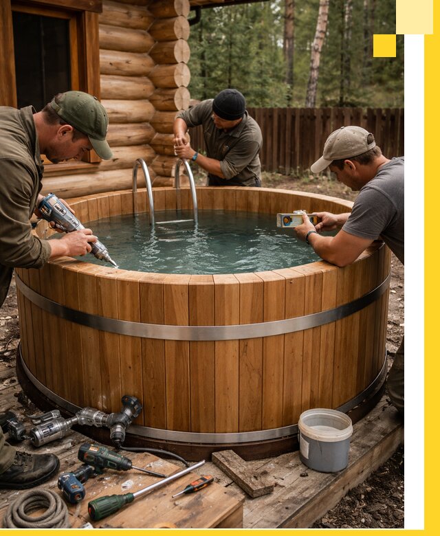 Строительство бань с купелью под ключ и отделкой в Рославле