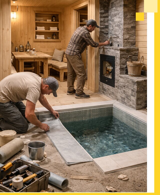 Строительство бань с комнатой отдыха под ключ в Рославле