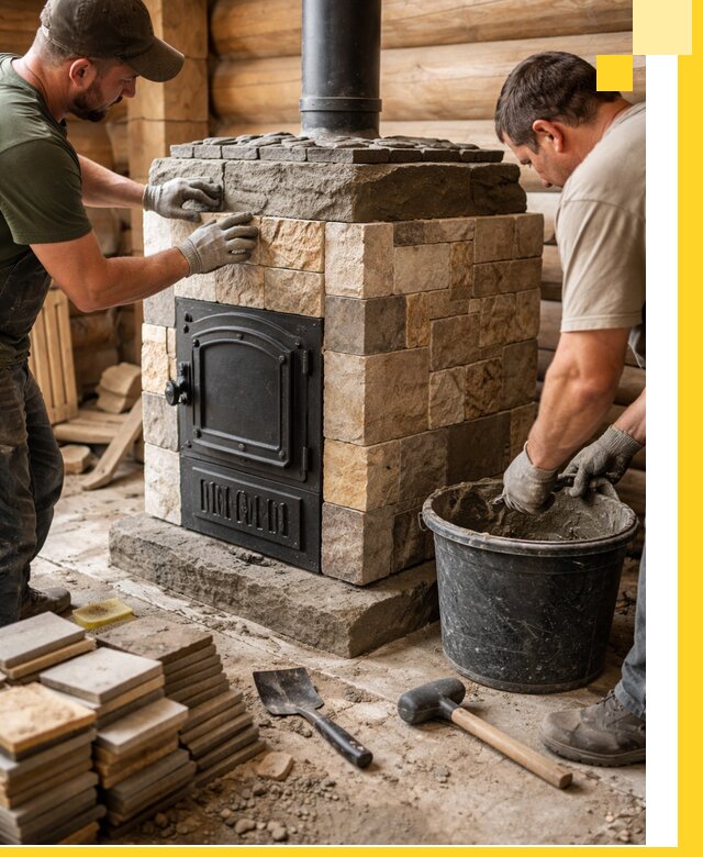 Облицовка банной печи под ключ в Рославле: камень и плитка