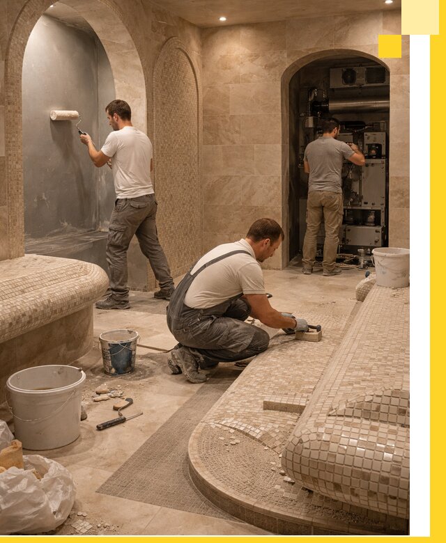 Строительство бани с хамамом и бассейном под ключ в Рославле