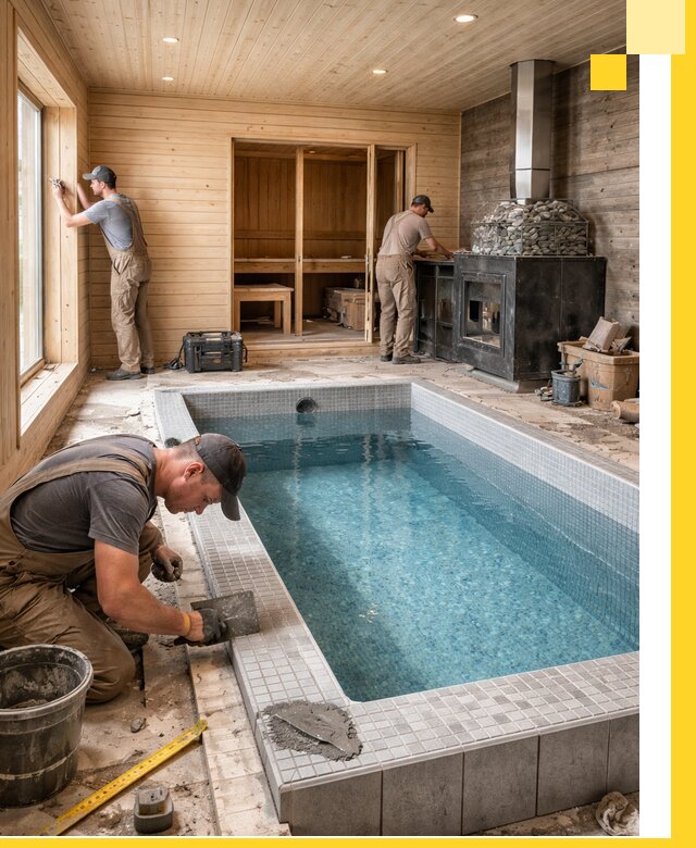 Проект бани с бассейном и сауной в Рославле под ключ