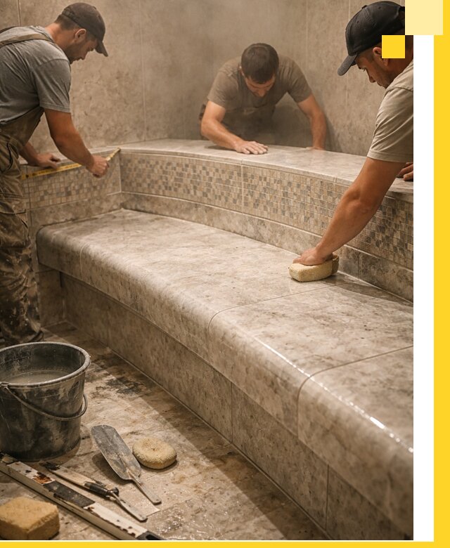 Изготовление и установка сидений для хамама в Рославле