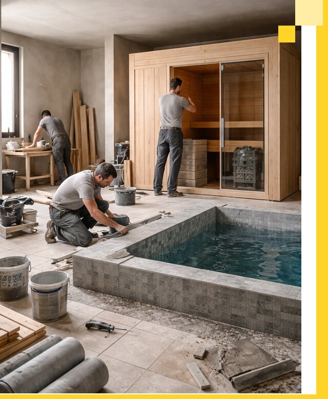 SPA зоны под ключ с бассейном сауной и печью в Рославле